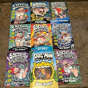 8 Captain underpants books and 1 Dog Man book